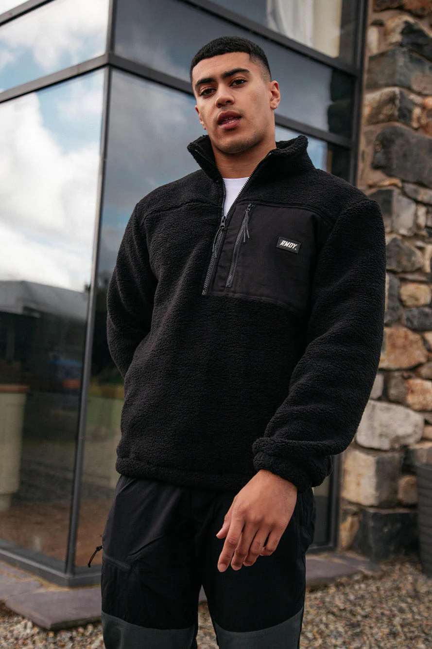 Black Tech 1/4 Zip Sherpa Jacket